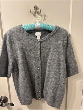 H&M Gray Short-Sleeve Button Cardigan Sweater